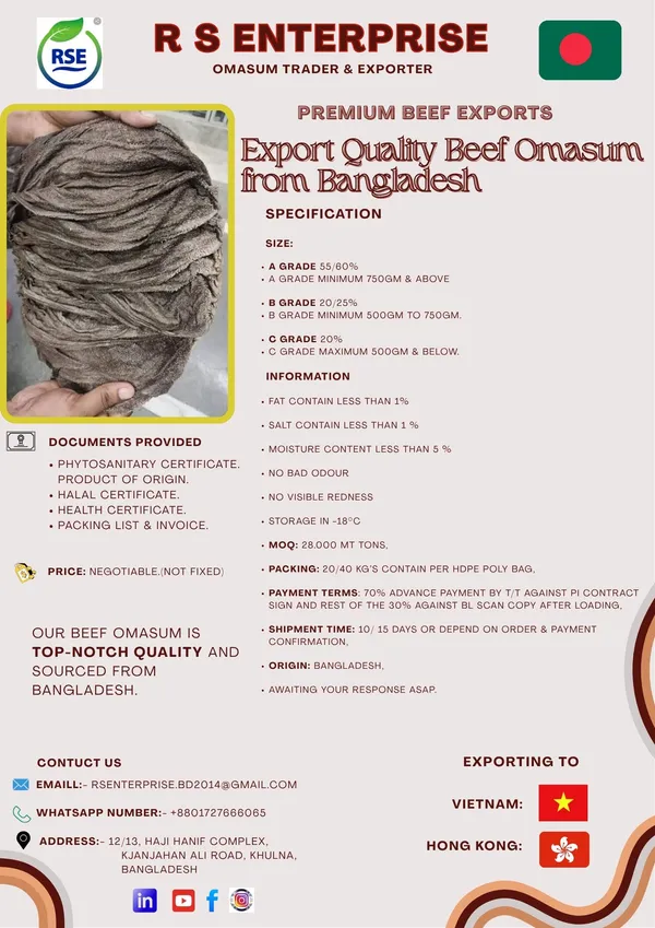 Beef Omasum Full Specification Details